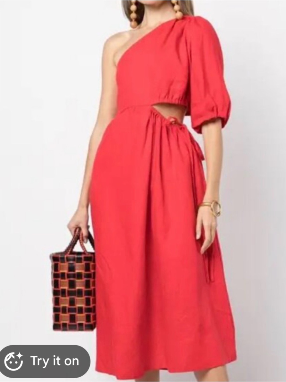 NICHOLAS Crissa One-Shoulder Midi Dress with Side Tie